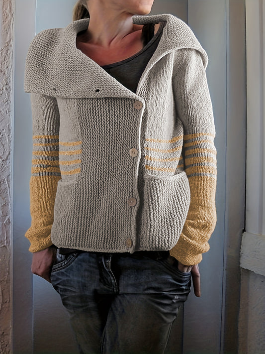  Colorblock Striped Long Sleeve Sweater Cardigan
