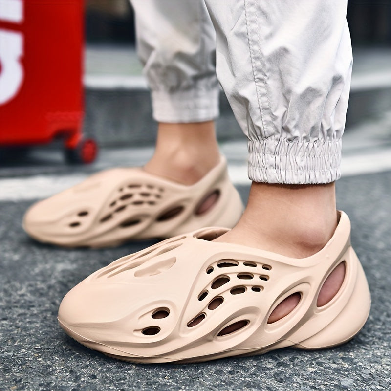 Men's Outdoor Hollow Out Slip On Foam Slides Anti-skid Beach Shoes