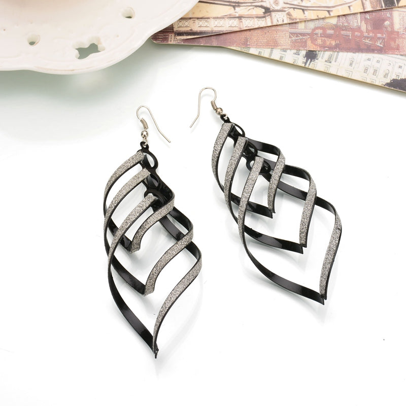 Metal Layered Swirling Geometric Earrings Long Pendant Hook Earrings