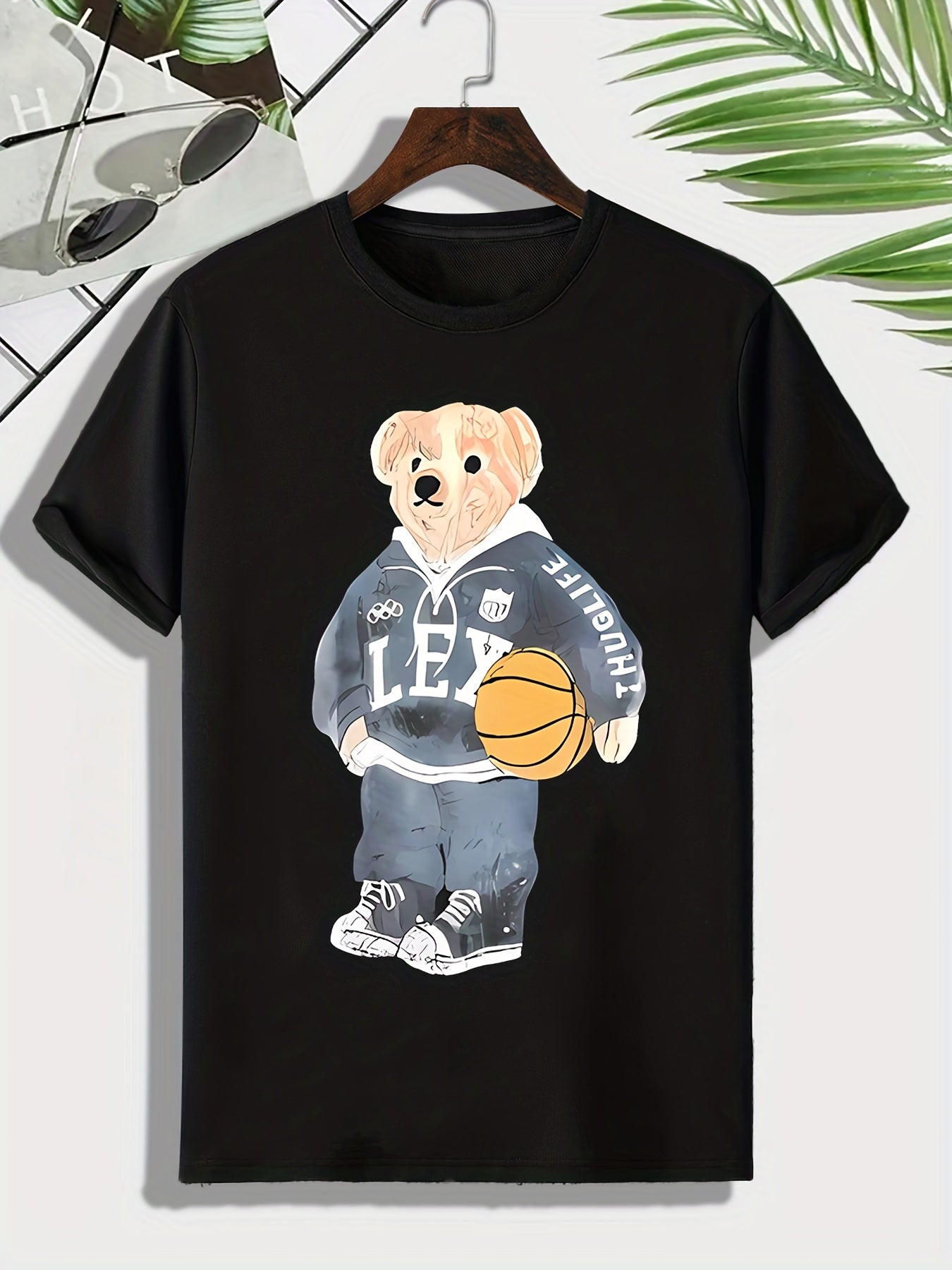 Men's Bear Print Basketball Tee Active Stretch Breathable