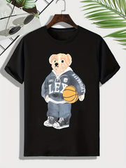 Men's Bear Print Basketball Tee Active Stretch Breathable