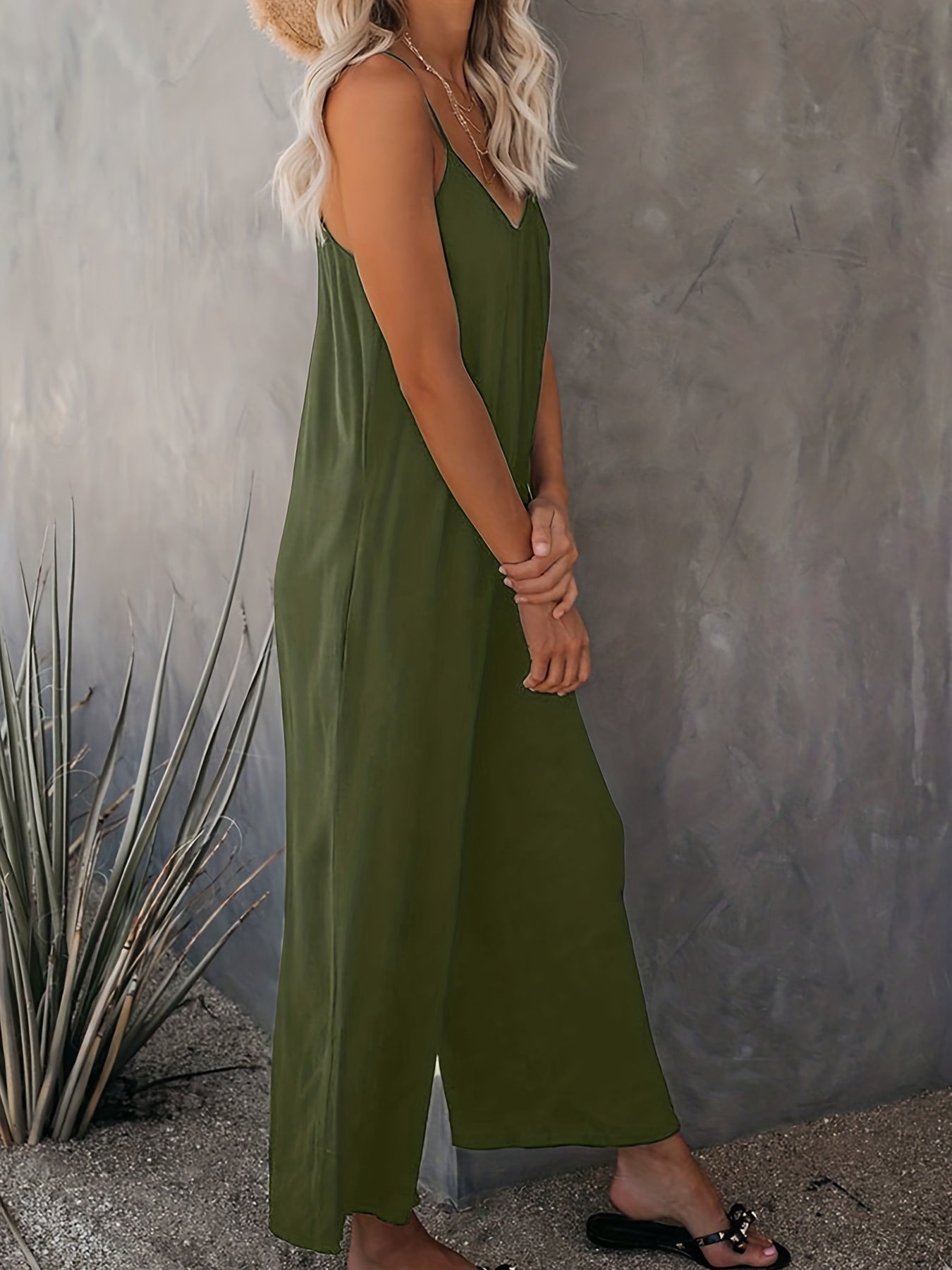 Casual Backless Jumpsuit With Pocket