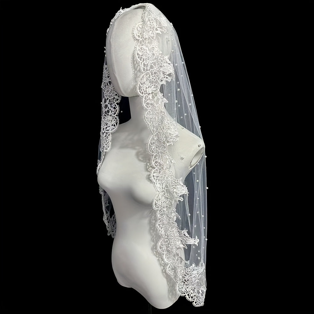Ivory Bridal Veil Headpiece with Water Soluble Accents