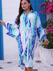 Women's Plus Tie Dye Bat Sleeve Button Up Oversized Maxi Dress