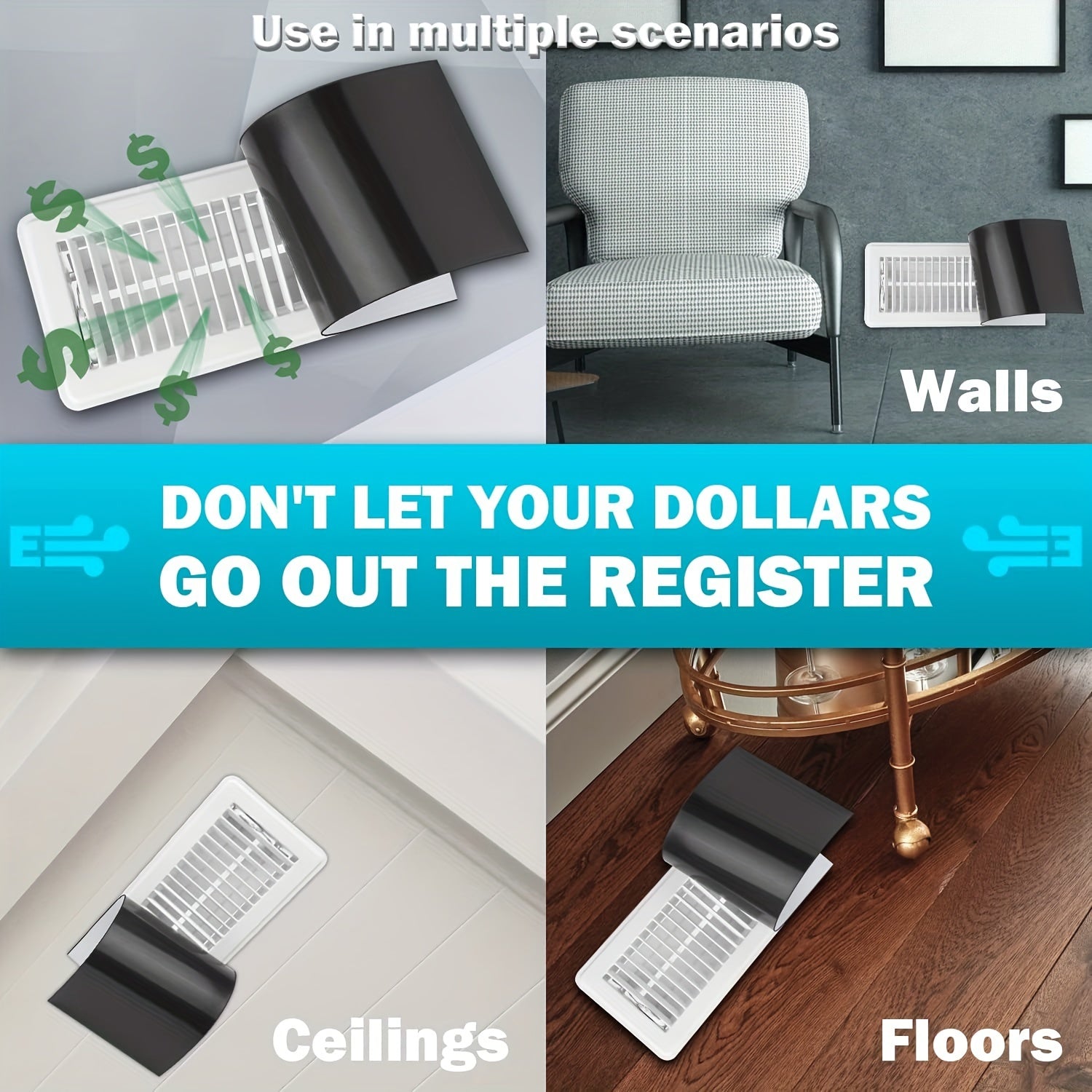 4pc Strong Magnetic Vent Covers 10x25cm Home Floor Air Vent Covers