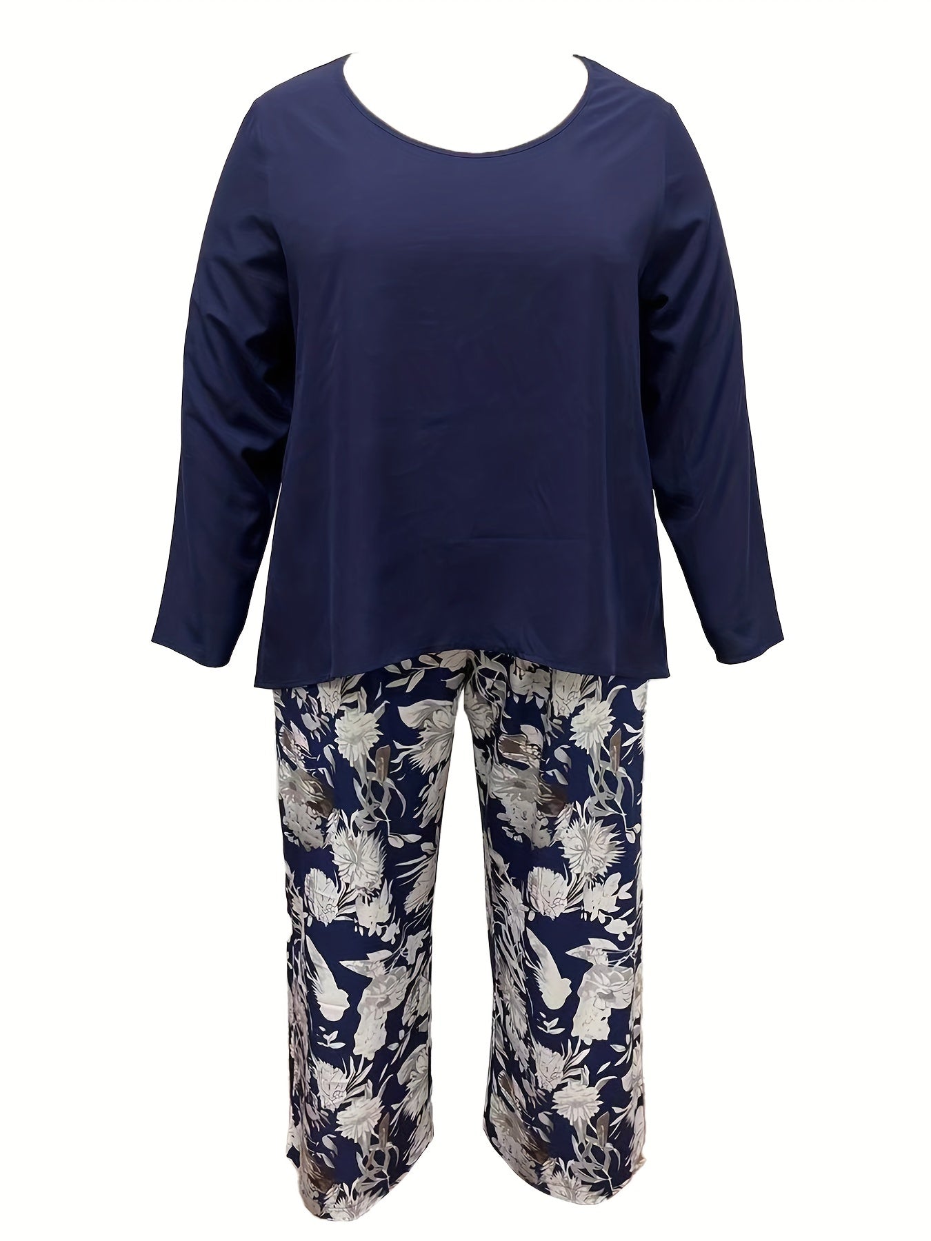  2 Piece Set Solid Top & Floral Print Pants Outfit