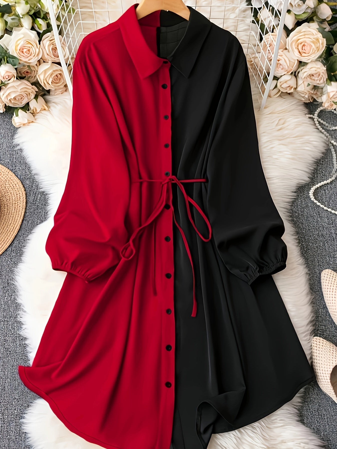  Colorblock Long Sleeve Button Up Shirt Top