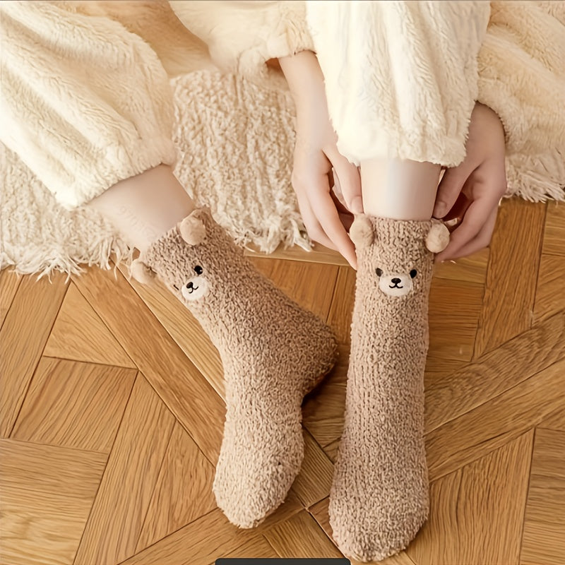 5 Pairs Women's Winter Fluffy Socks 3D Bear Fleece Sock