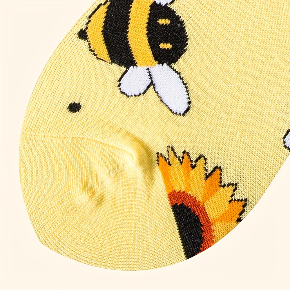 Cartoon Bee Print Socks Mid Tube Stockings