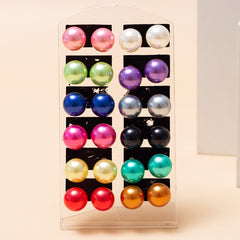 12 Pairs Colorful Pearl Ball Stud Earrings Men Women 6 8 10 12mm