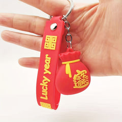 Chinese Style Silicone Blessing Bag Lightweight Cartoon Lucky Fortune Keychain