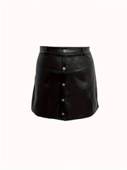  Solid PU Leather High Rise Mini Skirt