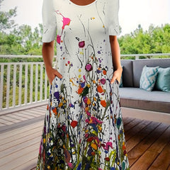 Plus Floral Print Round Neck Dress