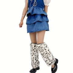 Leopard Fuzzy Leg Warmers Knee High Socks Women's Stockings