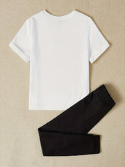 Graphic Print Two Piece Set Short Sleeve T-Shirt & Slim Long Pants