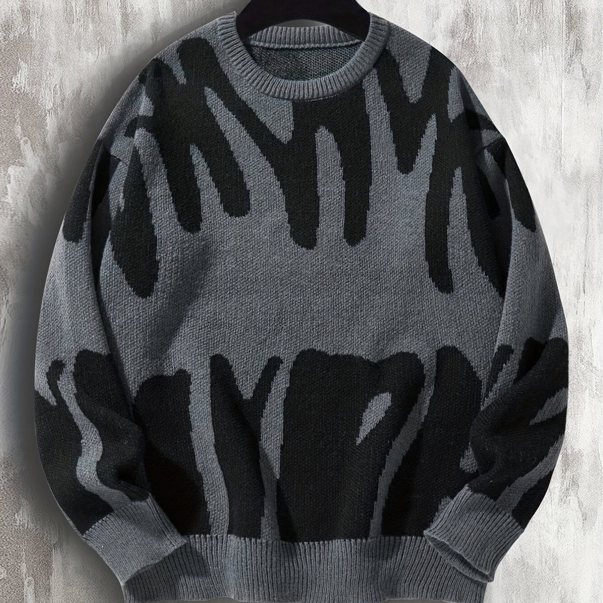 Knitted Letter Print Sweater Men's Casual Warm Crew Neck Pullover