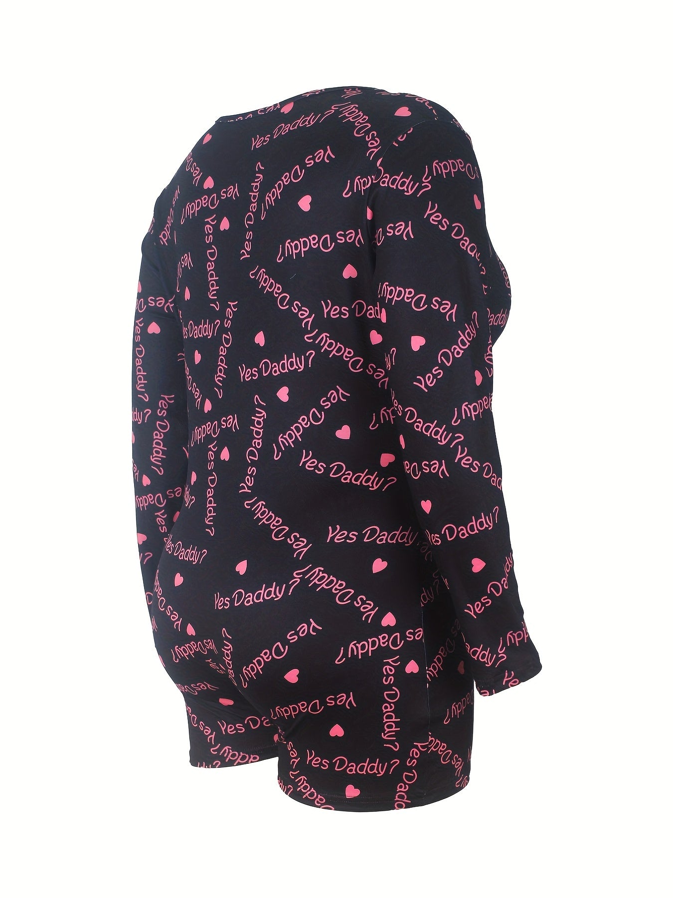  Sexy Lounge Romper Women's Plus Heart & Letter Print Long Sleeve