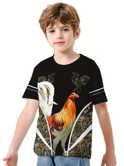 Chicken 3D Print Boys Summer T-shirt Lightweight Round Neck Short Sleeve