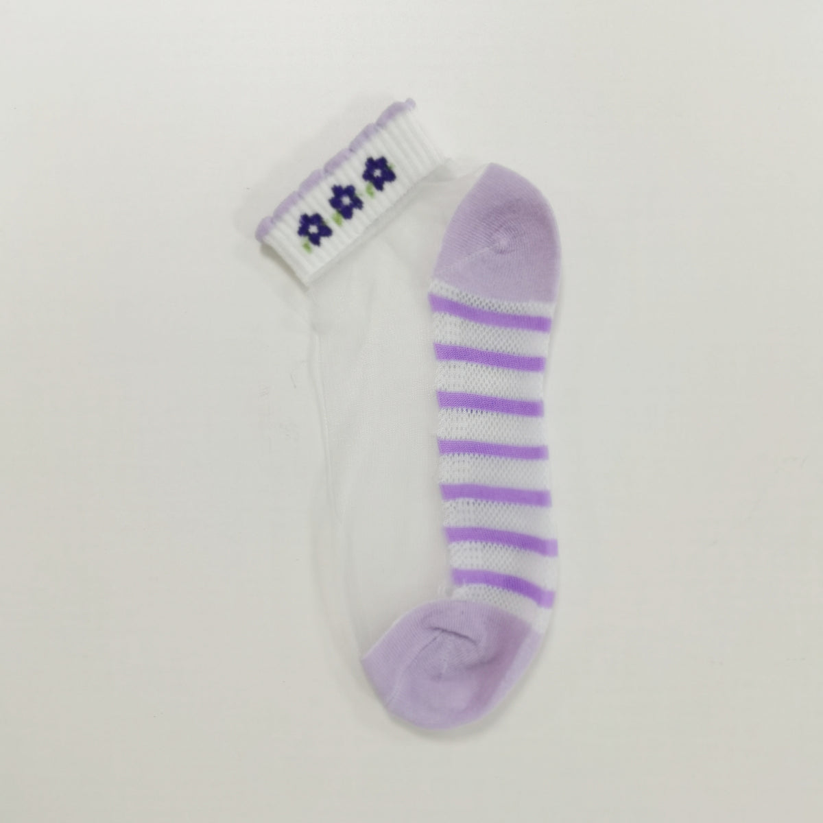 10 Pairs Baby Girls Small Flower Mesh Short Socks Lavender Purple