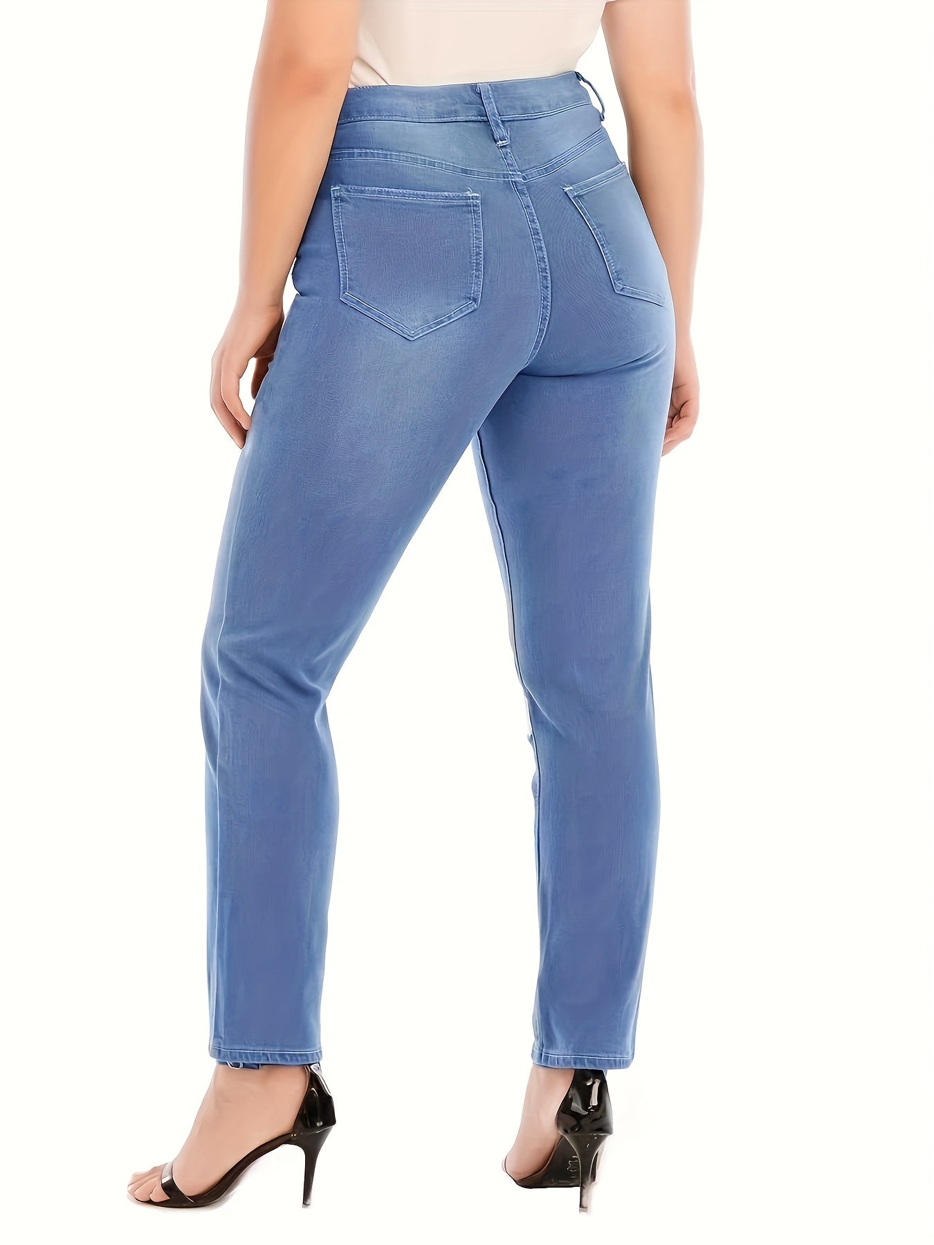  Solid Ripped High Rise Straight Leg Jeans