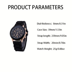 Silicone Quartz Watch & Heart Rhinestone Jewelry Set for Students