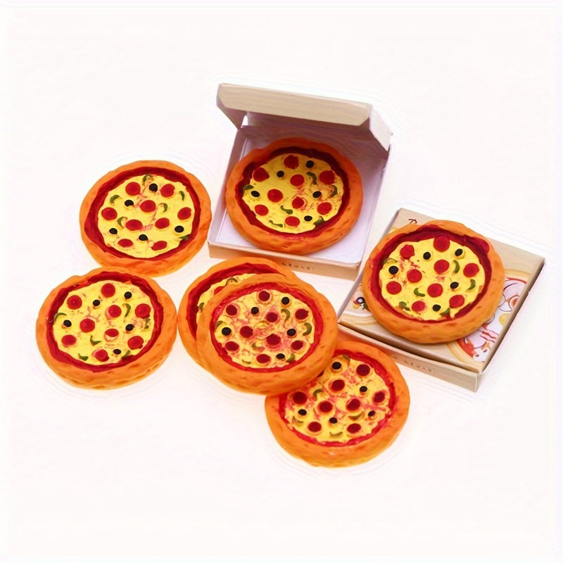 2pcs Pizza & Box Set Realistic ABS Dollhouse Scene with Colorful Pizzas