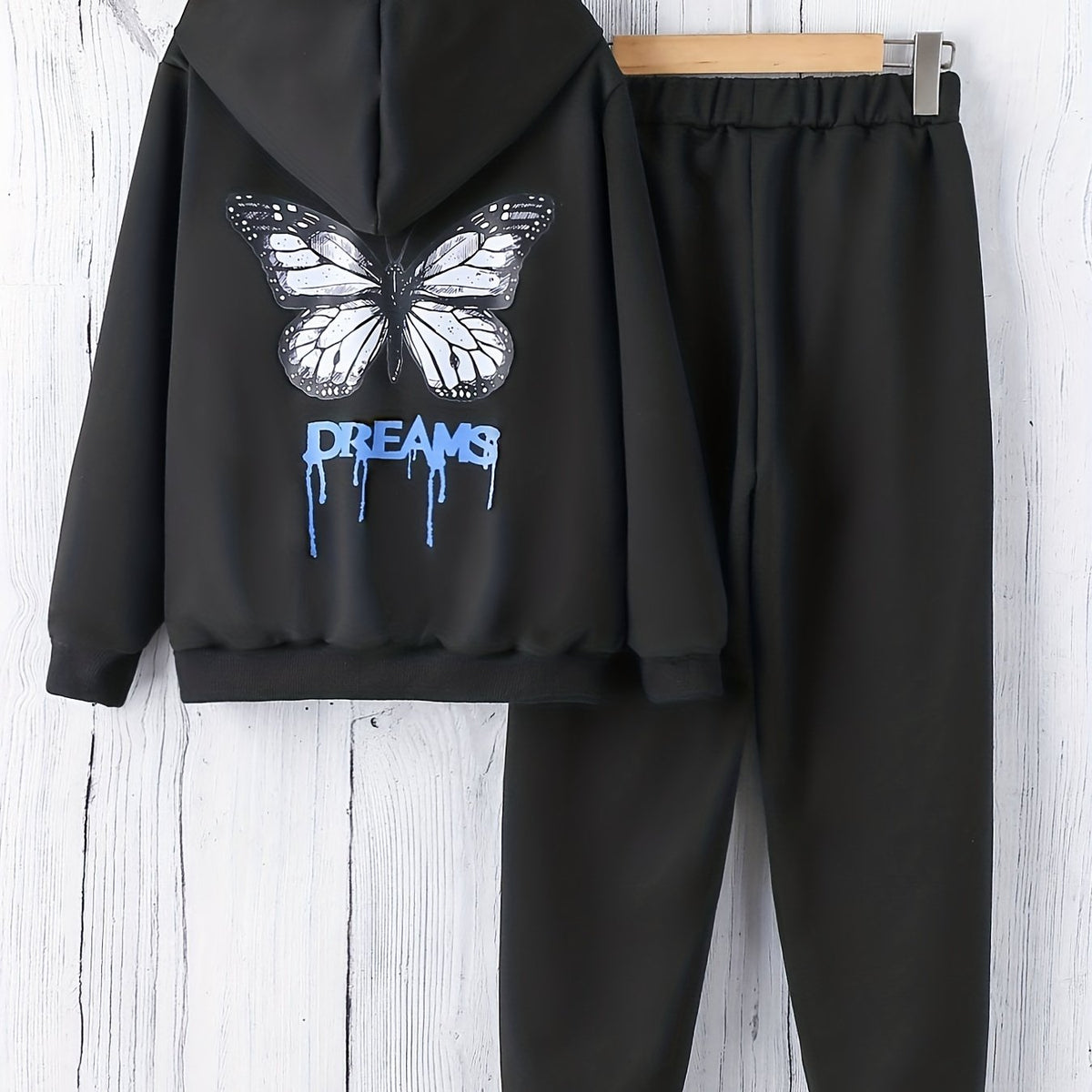 Girl's Butterfly Outfit Zip Hoodie & Sweatpants Set for Spring Fall