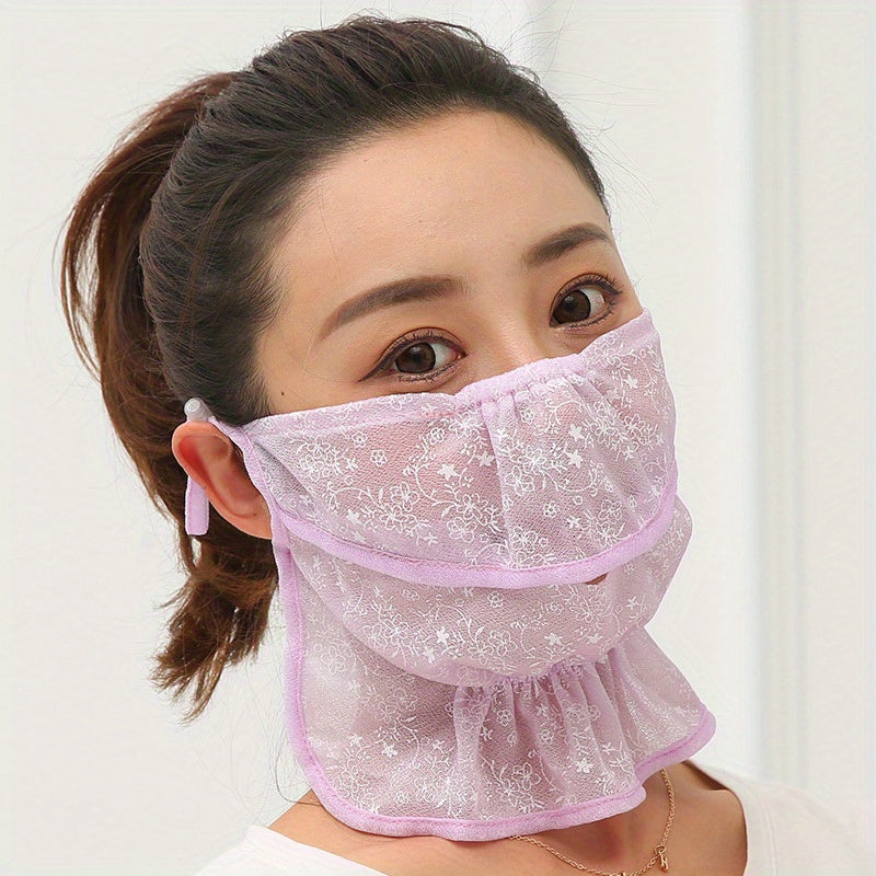 Floral Print Lace Face Covering Thin Neck Gaiter
