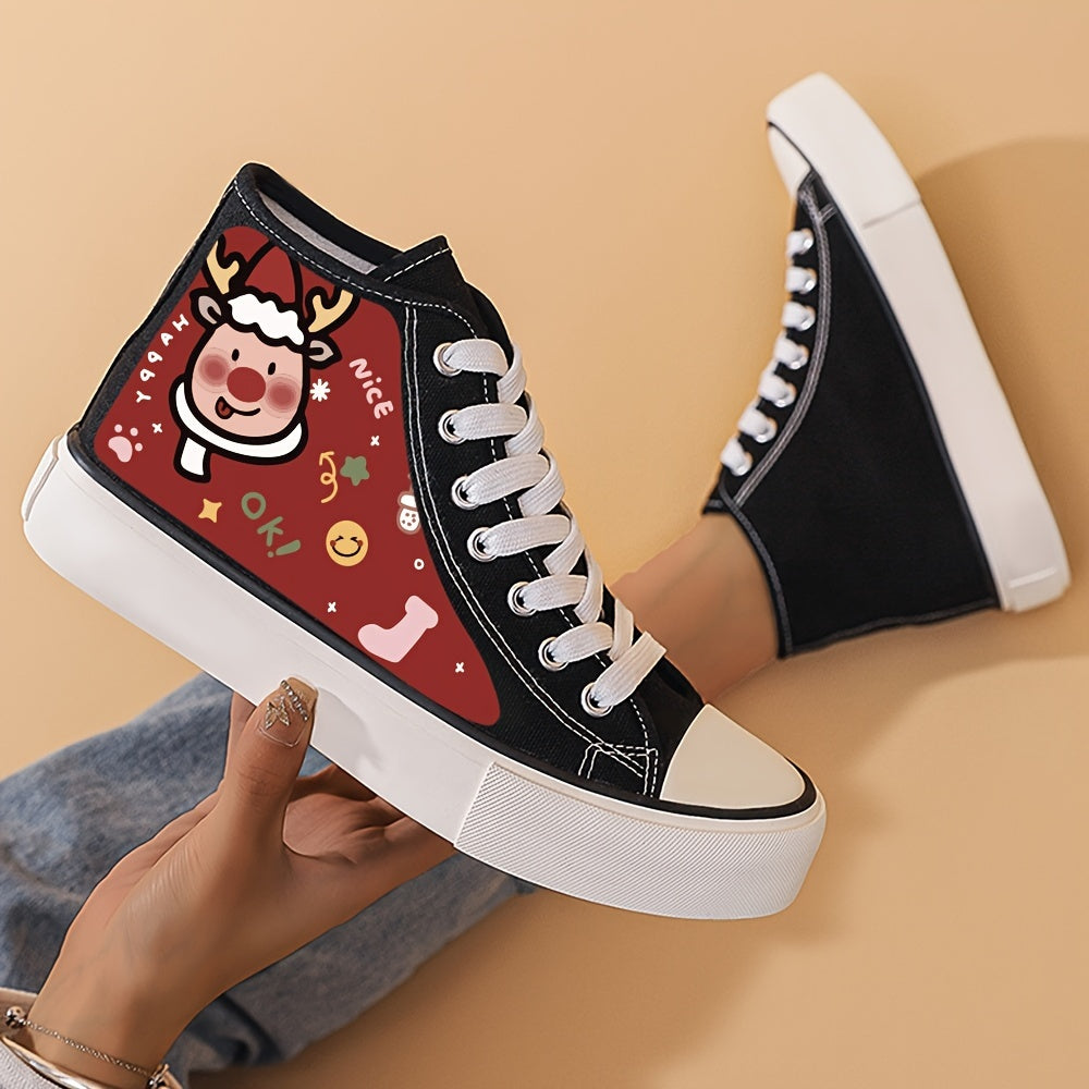 Christmas Reindeer Print Flat Chunky Sneakers