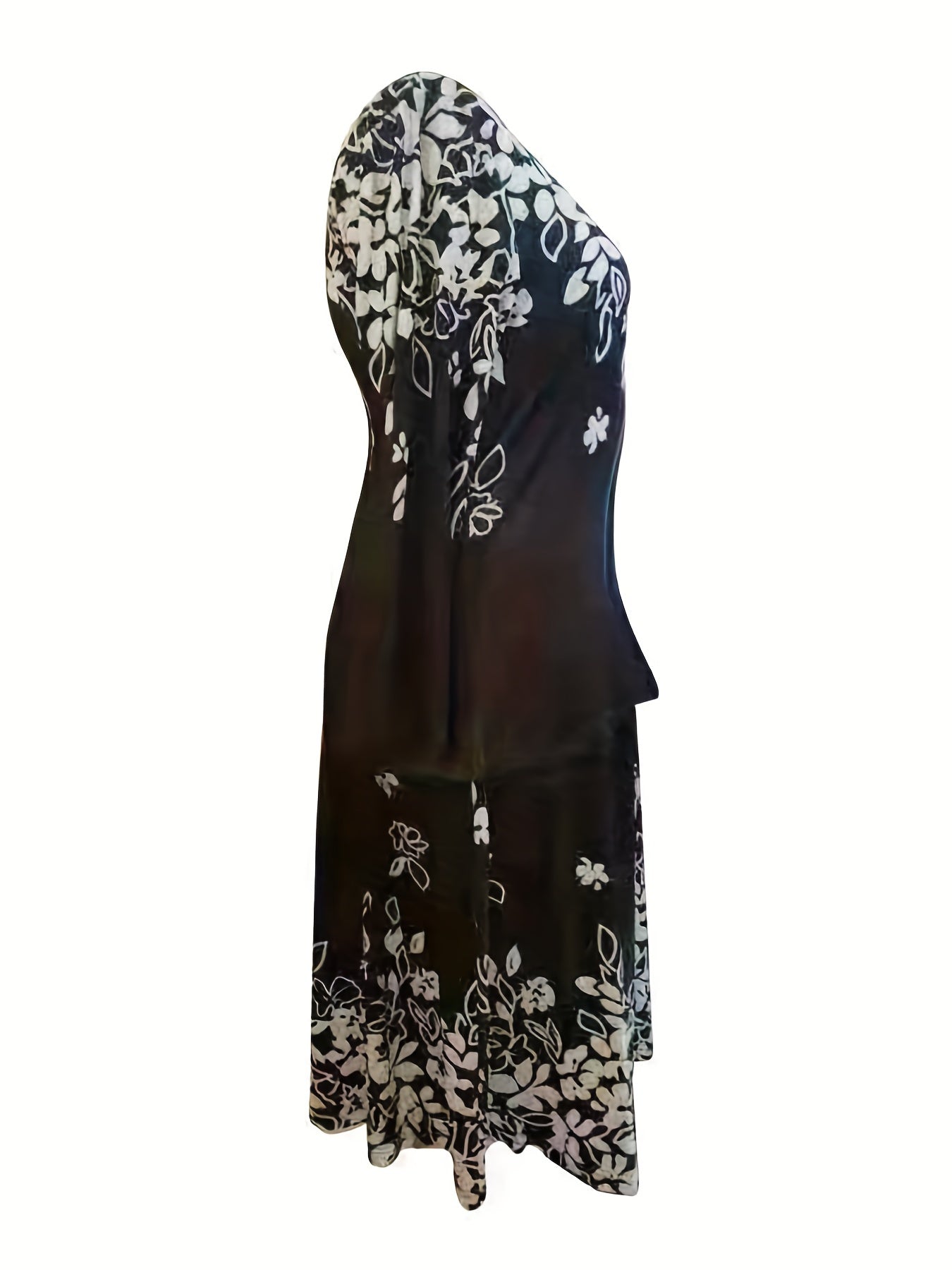  Floral Print Long Sleeve V Neck Top & Skirt 2 Piece Set