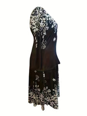  Floral Print Long Sleeve V Neck Top & Skirt 2 Piece Set