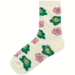 4 Pairs Floral Print Socks Comfy & Breathable Mid Tube Socks Women's Stockings