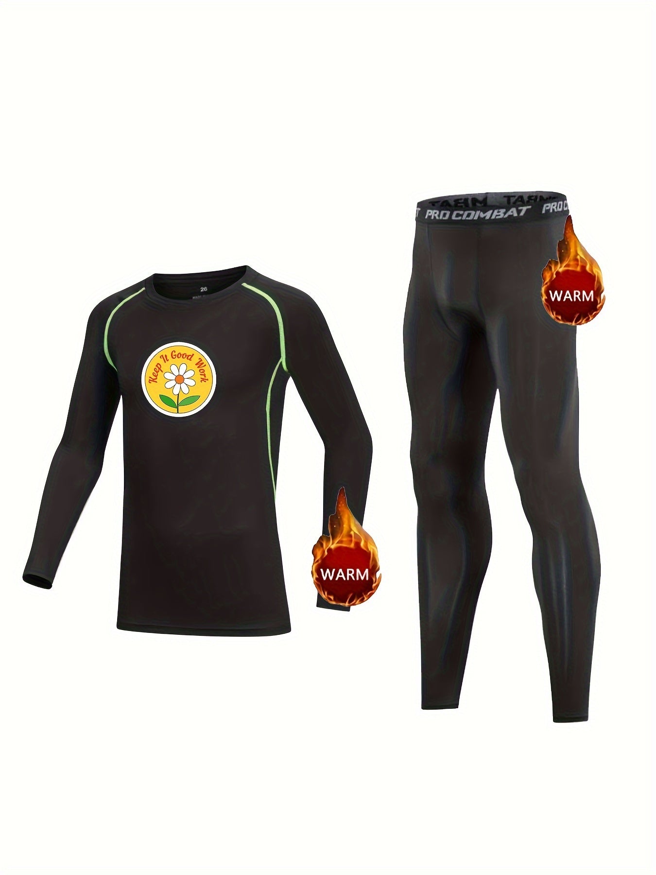 Kids Daisy Pattern Compression Fleece Set Crew Neck Pullover & Matching Pants