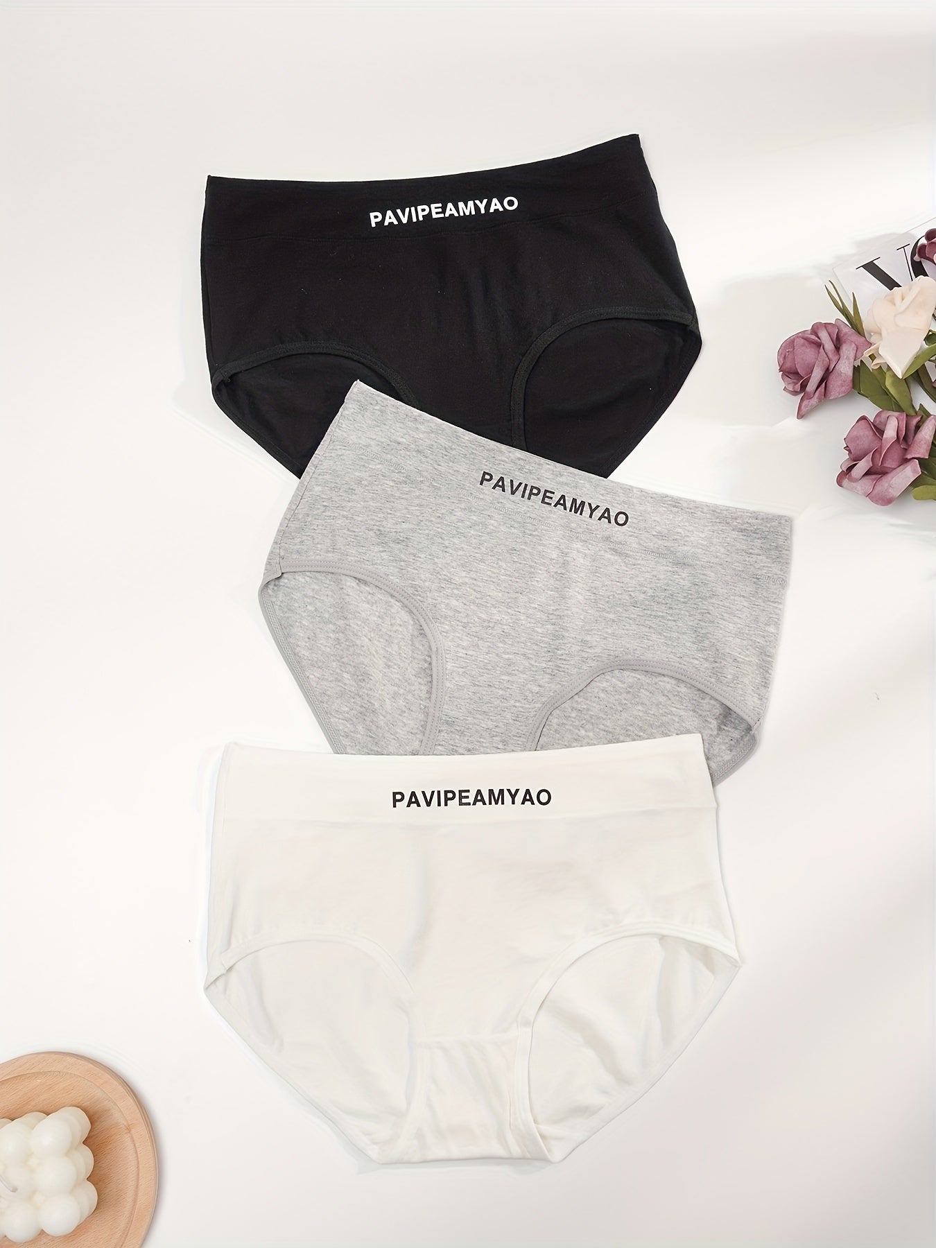 3pcs Letter Print Briefs Comfy & Breathable Panties Women's Lingerie