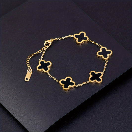 Lucky Clover Flower Pendant Necklace Gold Stainless Steel Adjustable Chain