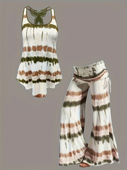 Women's Plus Tie Dye Striped Tank Top & Ruched Pants Outfits Set