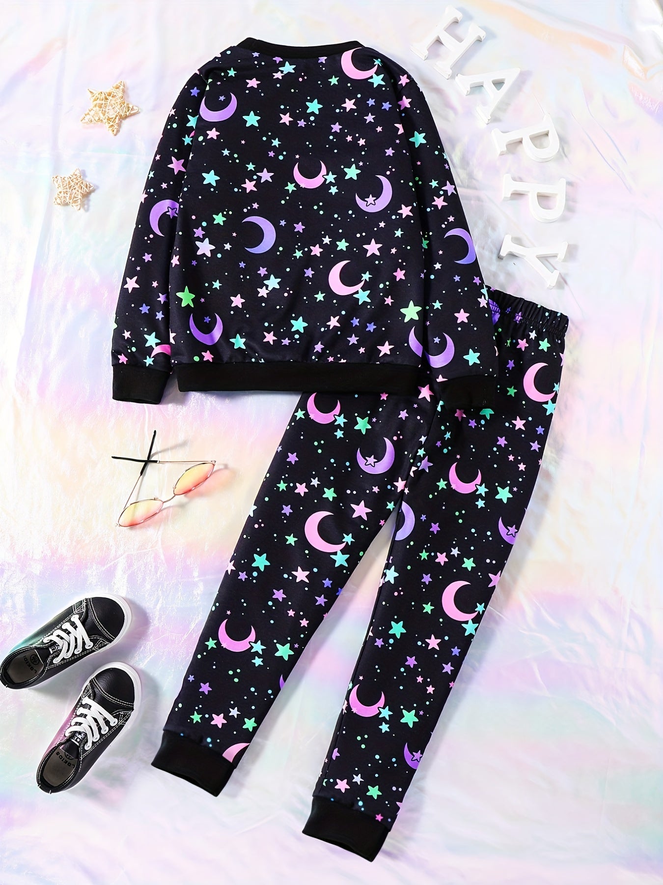 Girl's Star Moon Outfit 2pcs Sweatshirt & Sweatpants Set for Spring Fall