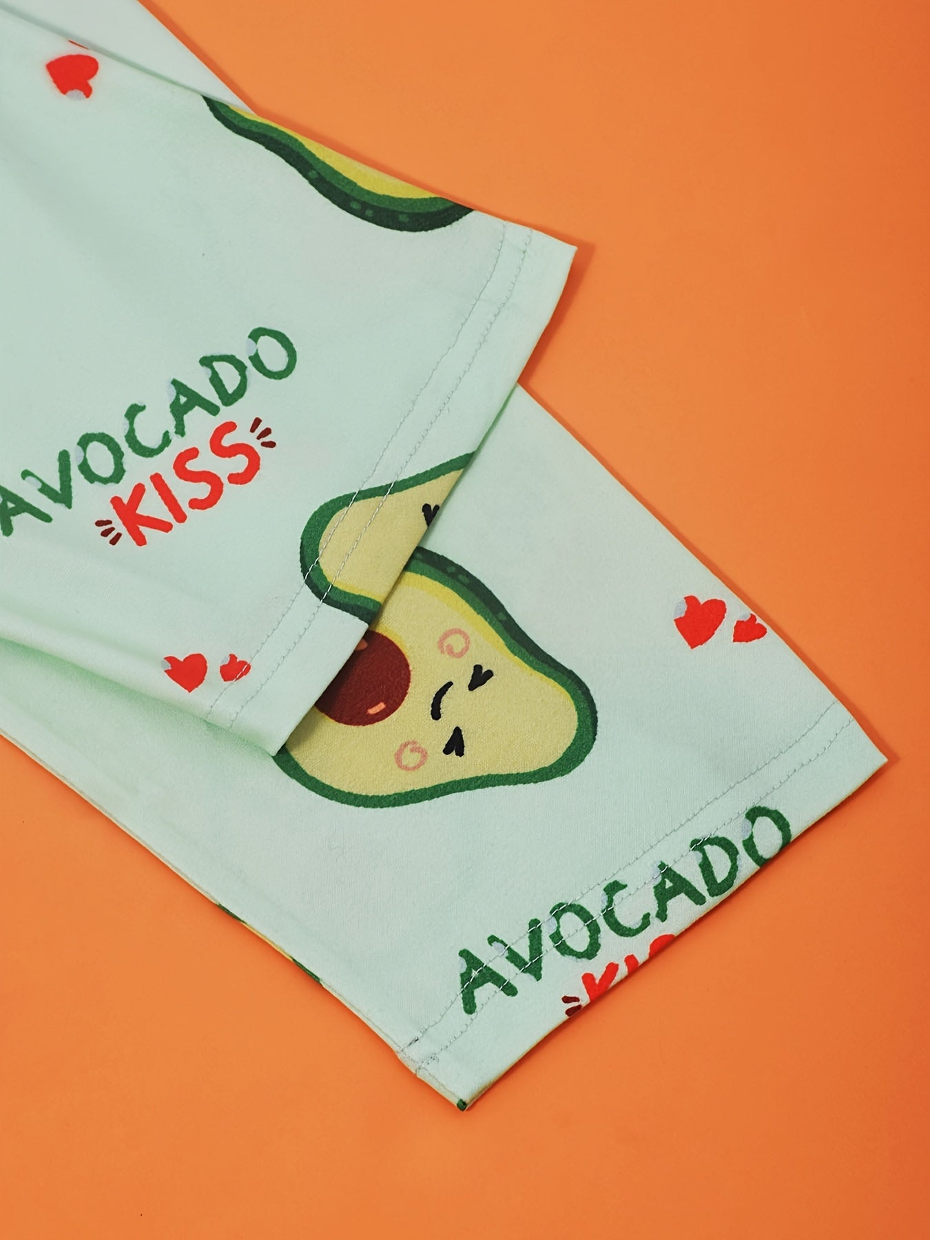 Avocado Print Pajama Set Short Sleeve Crew Neck Top & Elastic Waistband Pants