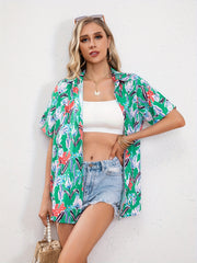 Vacay Blouse Women's Plus Allover Print Short Sleeve
