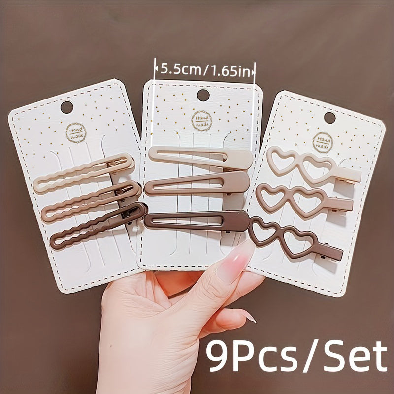 9pcs Geometric Brown Hair Clip Barrette Hair Accessories Women