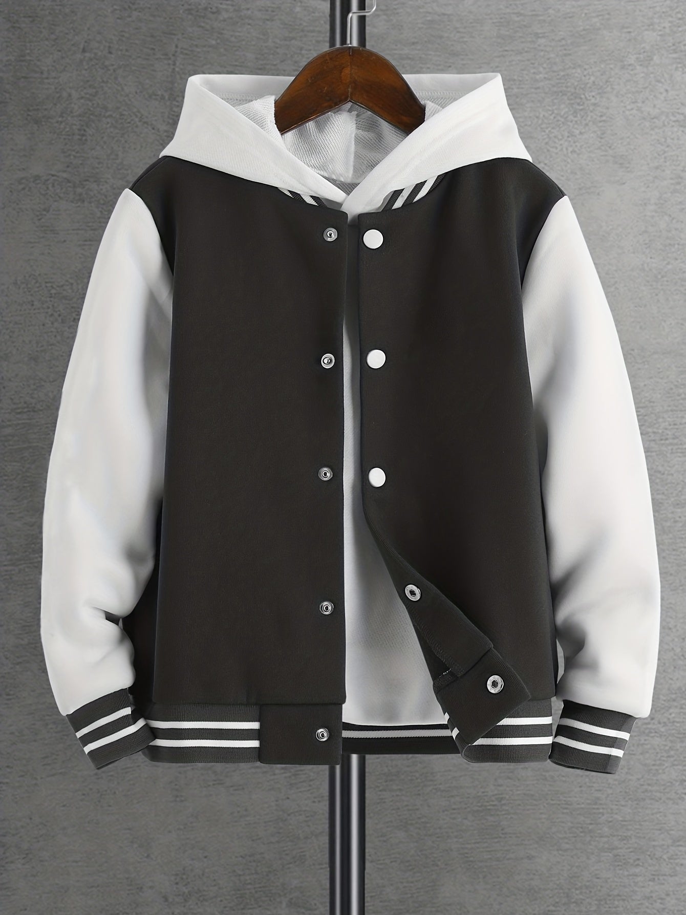 Boys Letter Graphic Varsity Jacket Long Sleeve Baseball Collar