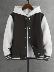 Boys Varsity Jacket Baseball Collar Letter Graphic Drop Shoulder