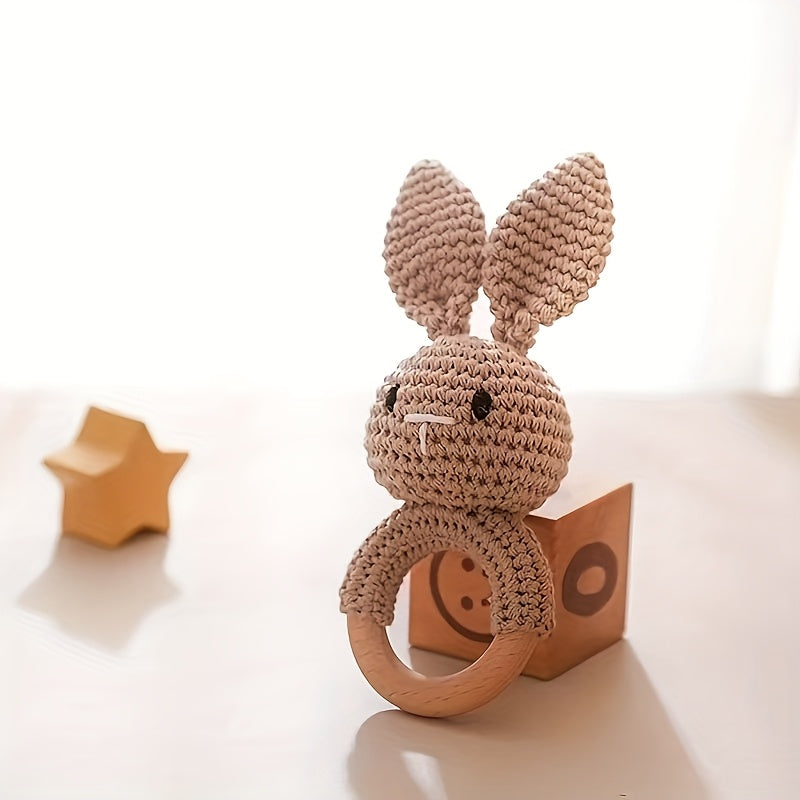 Handcrafted Rabbit Rattle Toy with Beechwood Handle