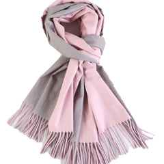Pink & Grey Double Sided Scarf Tassel Shawl Warm Head Wrap