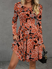  Paisley Floral Print Long Sleeve Dress