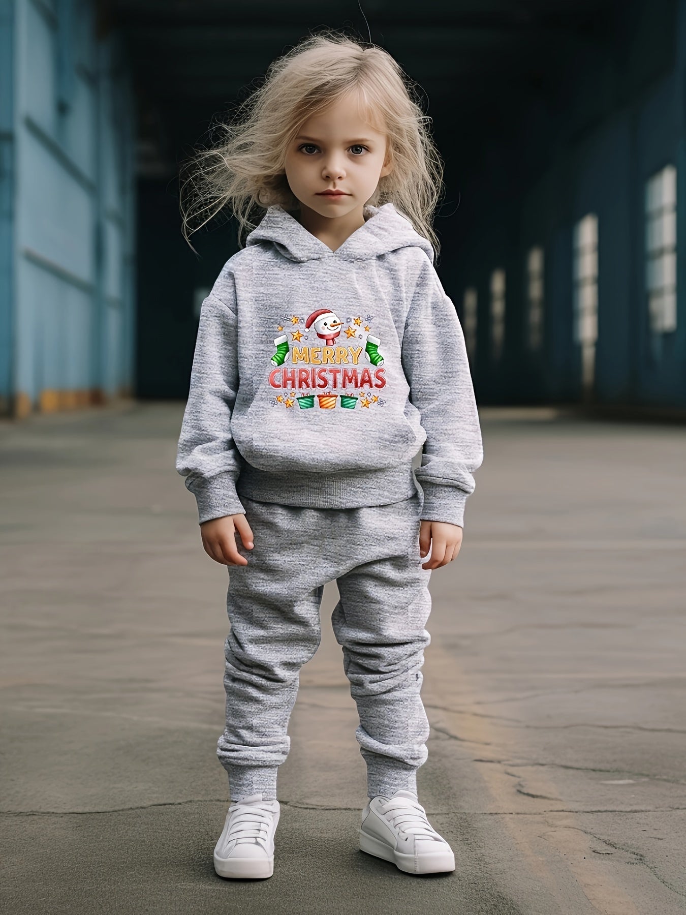 Girls Christmas Alphabets Hooded Sweatshirt Set