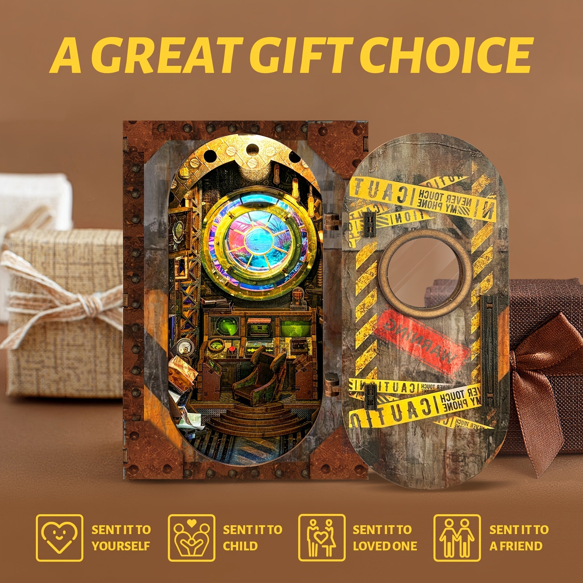 DIY Dollhouse 3D Puzzle Recycled Wood Bookshelf with Stained Glass Window & Mech