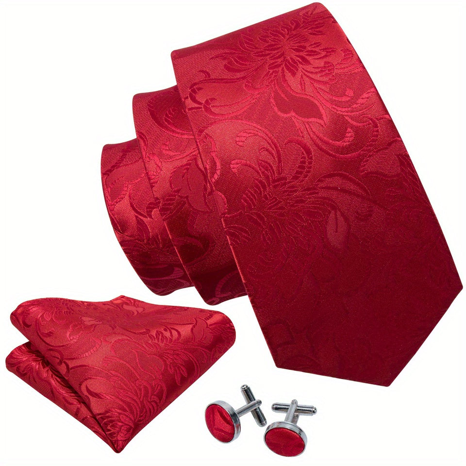 Burgundy Red Paisley Plaids Necktie Set