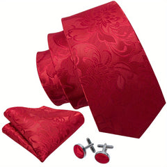 Burgundy Red Paisley Plaids Necktie Set