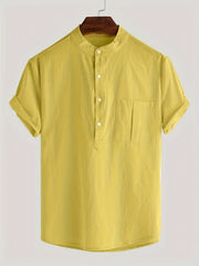 Men's Cotton Comfy Shirt Short Sleeve Crew Neck Pockets Shirt